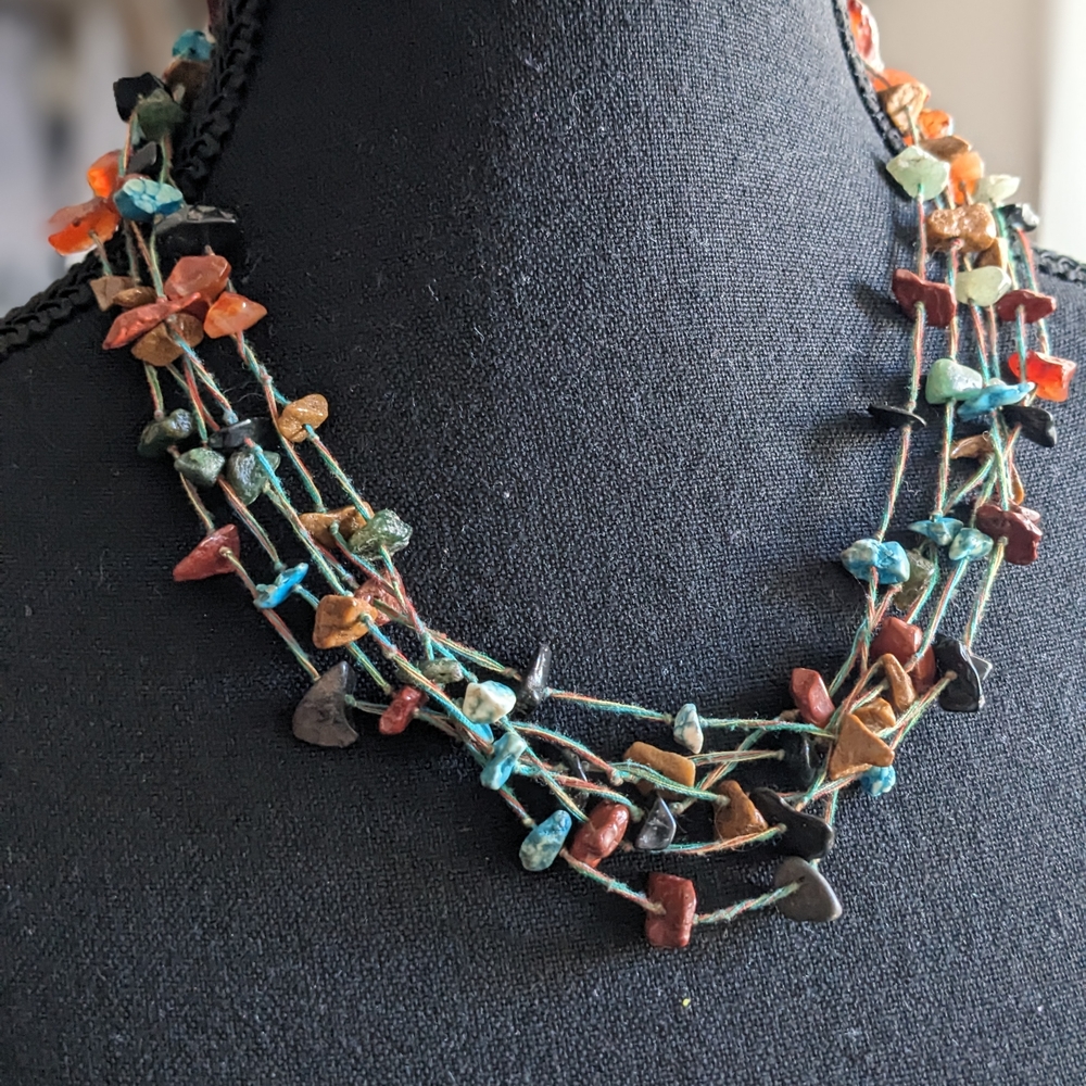 Multi-Stone Chip Bead Necklace-Boho Layered Style